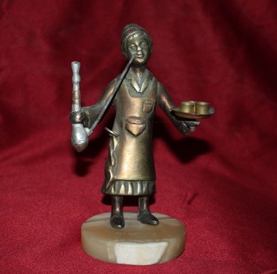 Unique Vintage 7  Man Metal Sculpture Holding Hookah - hand made On Marble Stand