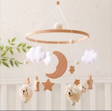 Crochet Sheep Crib Mobile Wooden Soothing Baby Mobile