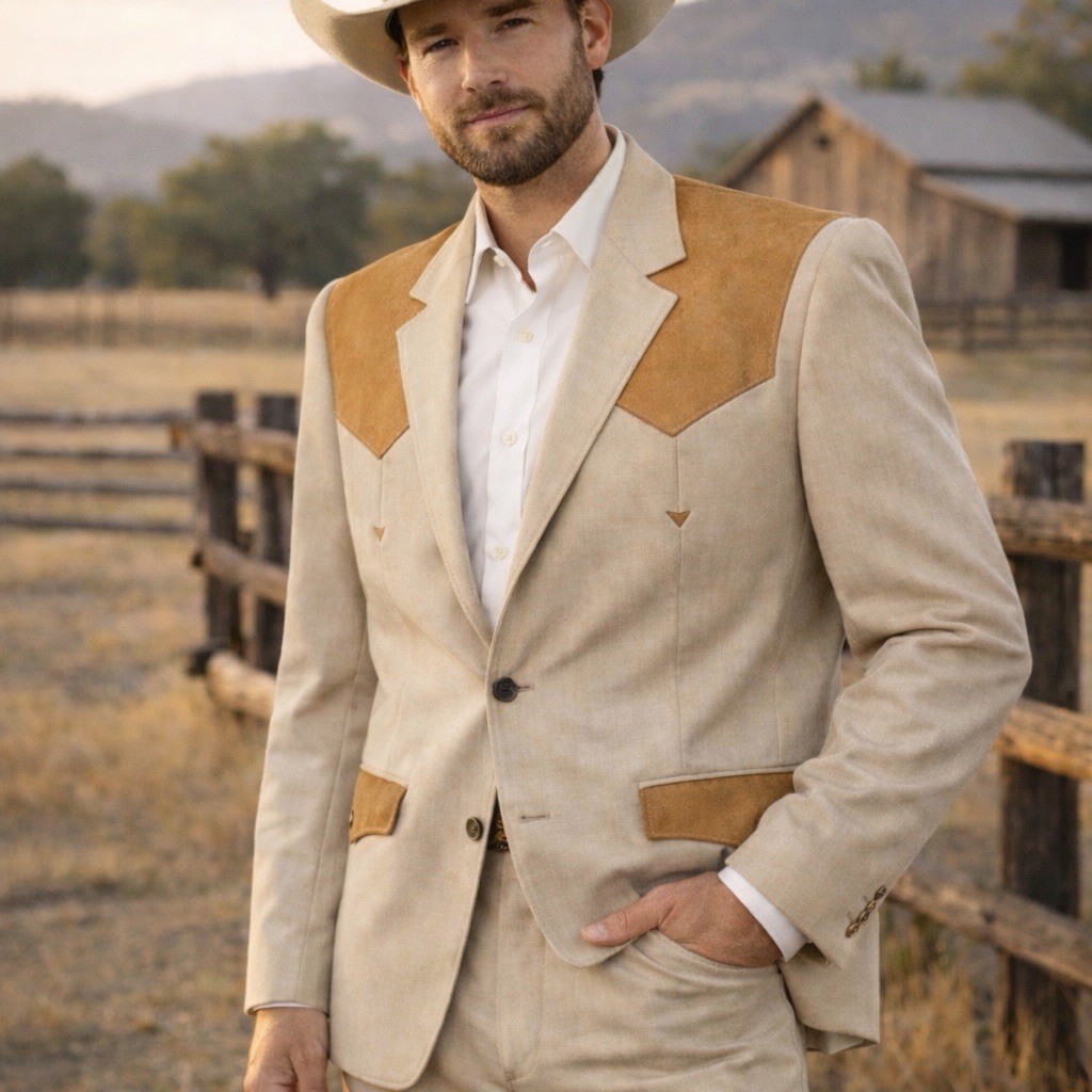 Vintage Western Cowboy Suit Pearl Snap Rodeo Rockabilly Stage Tan