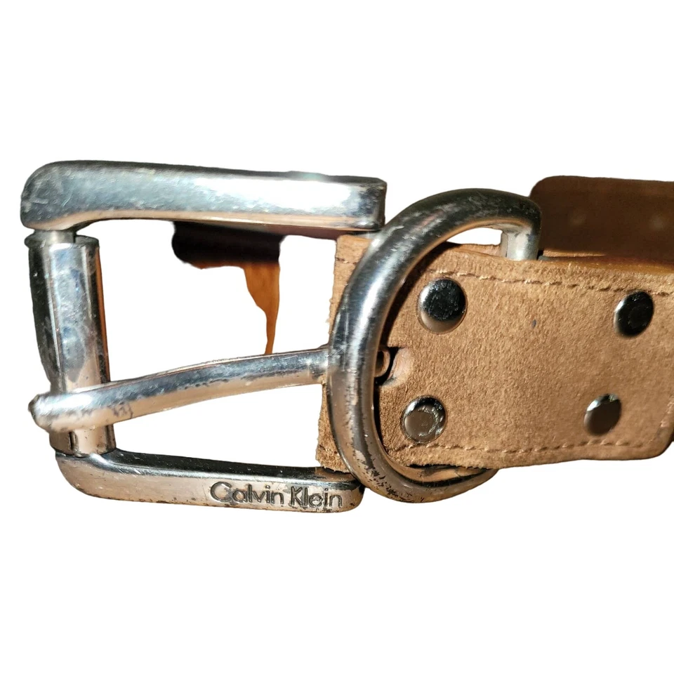 Calvin Klein 女式皮革和麂皮绒腰带棕色,尺寸 M — 第 2/4 张图片