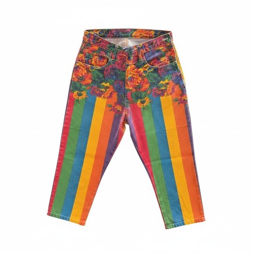 Archival Vintage 80s Kenzo Jeans Hokusai Great Wave Rainbow Floral Pants F40
