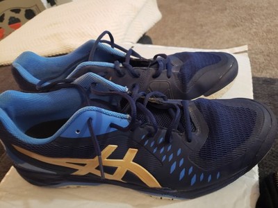 Asics Gel Challenger Men s Size 13 Blue gold Tennis Pickle Ball Shoes Sneakers