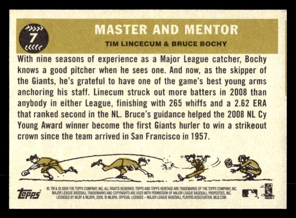 2009 Topps Heritage #7 Master & Mentor (Tim Lincecum / Bruce Bochy) CPC card - Image 2 of 2