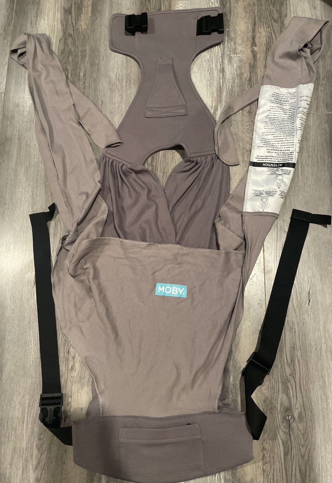 Moby Easy-Wrap Baby Carrier Hybrid Cotton Buckle Closure Front Smoked Pearl