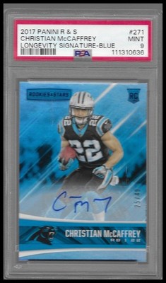 2017 PANINI ROOKIES AND STARS #271 CHRISTIAN MCCAFFREY AUTO BLUE /49 PSA 9