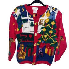 Eagles Eye Sweater Small P Alexandra Bartlett Hand Knit Bear Christmas Vintage