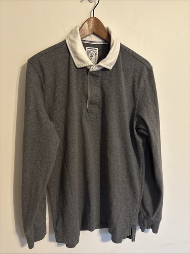 Lands End Rugby Poloshirt grau schwer Herren Größe M Ivy League Y2K Vintage