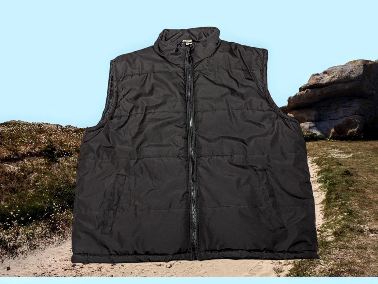 OPEN TRAILS Men's XL Puffer Vest Jacket Black FULL ZIP Hiking Outdoor SLEEVELESS