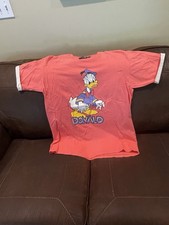 Vintage Disney Originals Donald Duck Rolled Sleeve Peach T-shirt L/XL