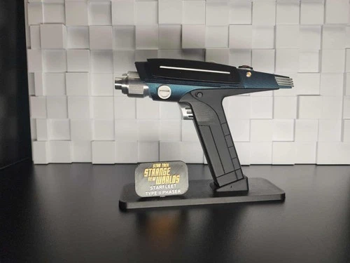 Star Trek SNW! Type 2 Phaser Prop (Sparkle Blue) PREMIUM! Floating Stand!