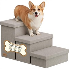 3-Step Wide Dog Stairs with Hidden Storage 18" H, Non-Slip Dog Steps for High...