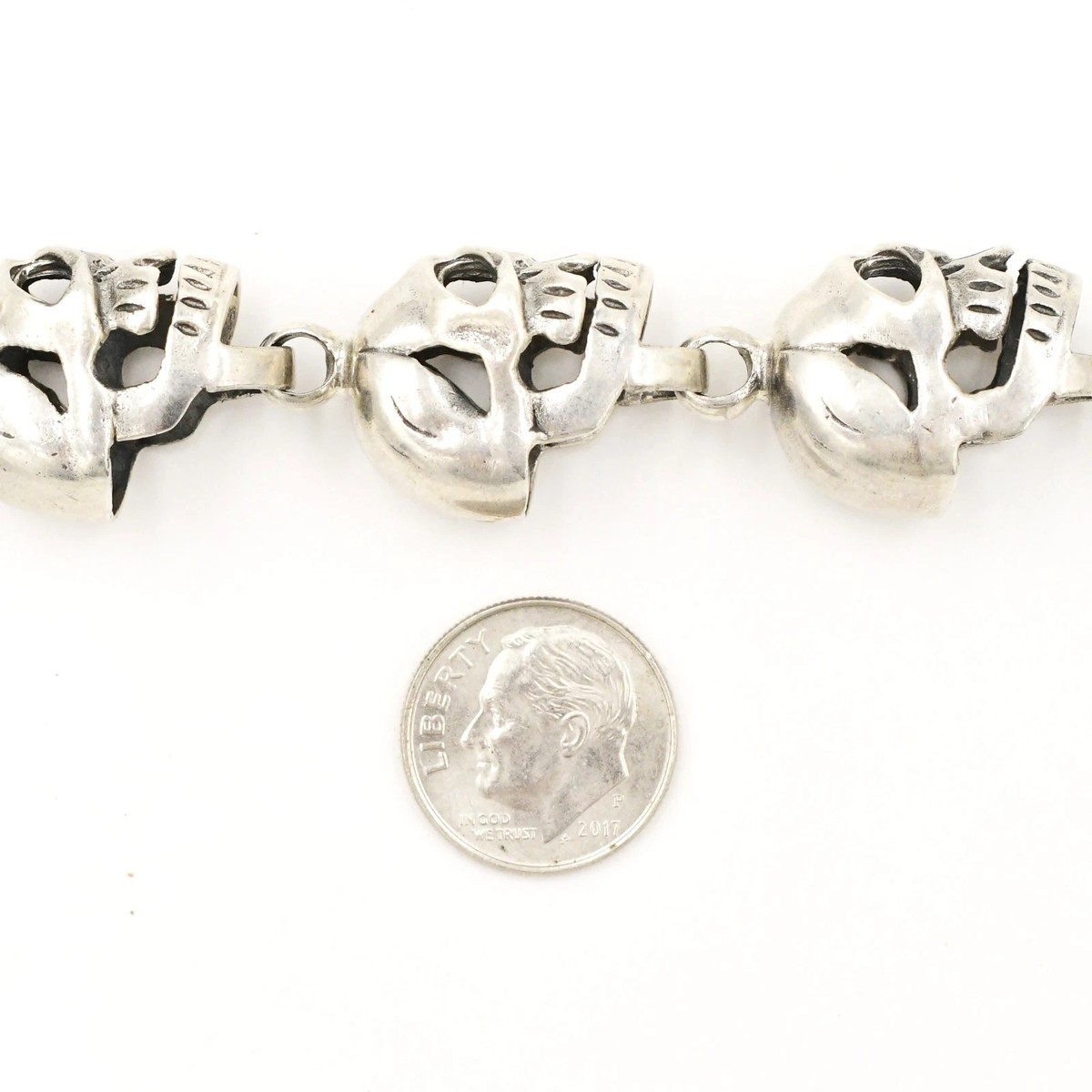 Vintage Sterling Silver Skull Bracelet 7.5
