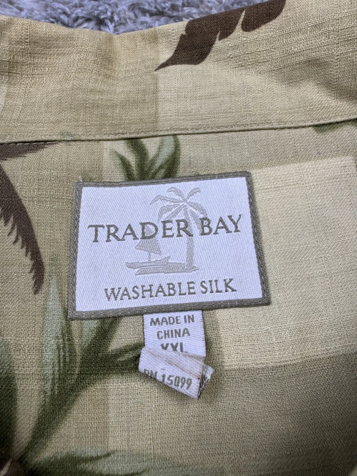 Trader Bay Shirt Men 2XL Beige Floral Silk Hawaiian Tropical Camp Button Up - Image 3 of 4