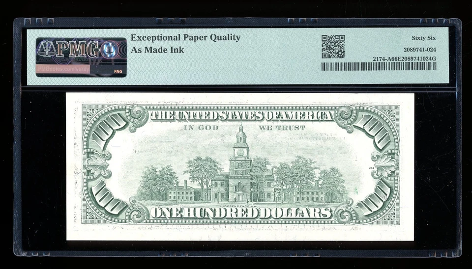 DBR 1993 $100 FRN Boston Gem Fr. 2174-A PMG 66 EPQ Serial A29803035A - Image 2 of 2