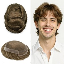 French Lace Front Mens Toupee Hairpiece Human Hair Replacement System Natural