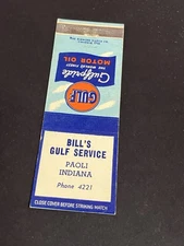 Vintage Indiana Matchbook “Bill’s Gulf Gasoline Service” Paoli