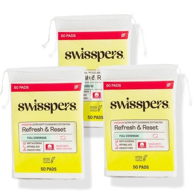 Swisspers Refresh and Reset Facial Cleansing Cotton Pads - 100% Natural Fiber, U