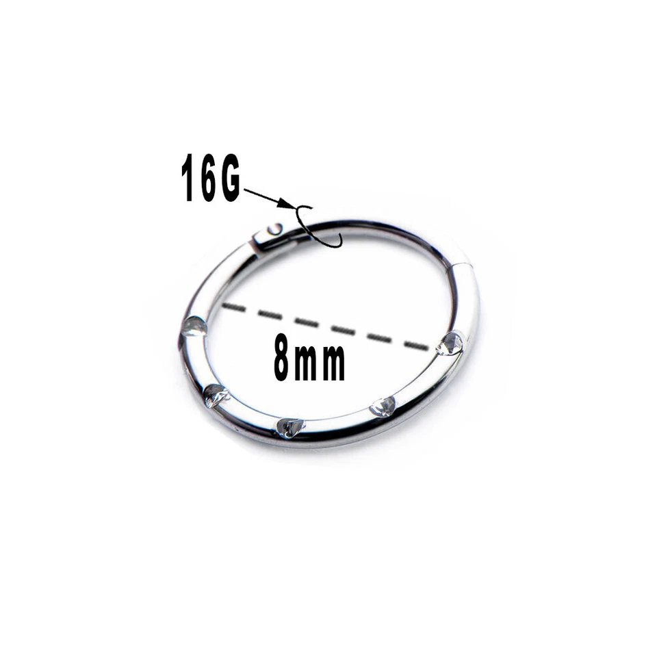 16G на петлях сегмента кольца титана легко защелкивается бесшовный пять прозрачных драгоценных камней 5/16» 8 мм - Изображение 2 из 4