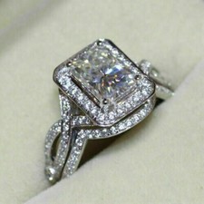 Radiant Cut 3Ct Lab-Created Diamond Bridal Wedding Ring Set 14k White Gold Over