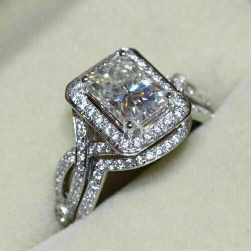 Radiant Cut 3Ct Lab-Created Diamond Bridal Wedding Ring Set 14k White ...