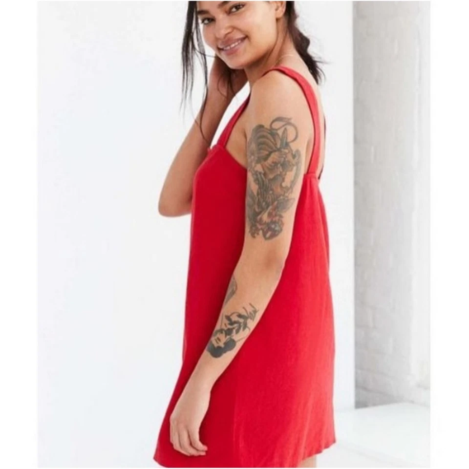 Urban Outfitters Cooperative Red Linen Blend Button Front Mini Dress Women's S - Image 2 of 4