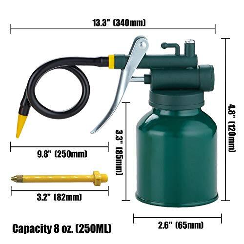Oil Can Pump Oiler Can-8oz. Green Metal Can Bottle with Flexible and Straight - Picture 7 of 7