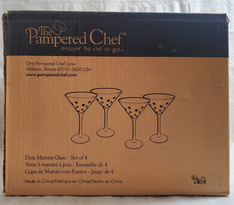 4 vasos de martini retirados a lunares multicolores Pampered Chef 2838-03 sin usar, en caja Foto 2 de 4