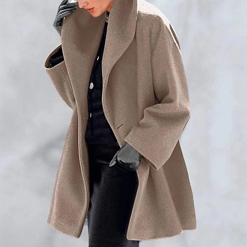 Womenu0026#039;s Shawl Lapel Button Overcoat Winter Casual Simple Loose Warm  Solid Coats | eBay