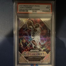 2021 Prizm Draft Picks James Harden Fireworks Mojo Prizm 11/25 PSA 9, Pop 1!