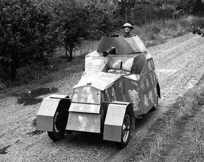 Home Guardsman in a makeshift tank OLD PHOTO