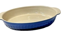EUC Cerutil Stoneware Portugal Gres Culinaire Oval Casserole Dish Blue 14" X 9"