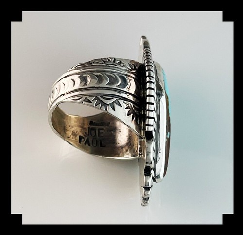 Anillo turquesa esterlina y #8 del artista navajo Joe Paul talla 10 1/4  - Imagen 6 de 6