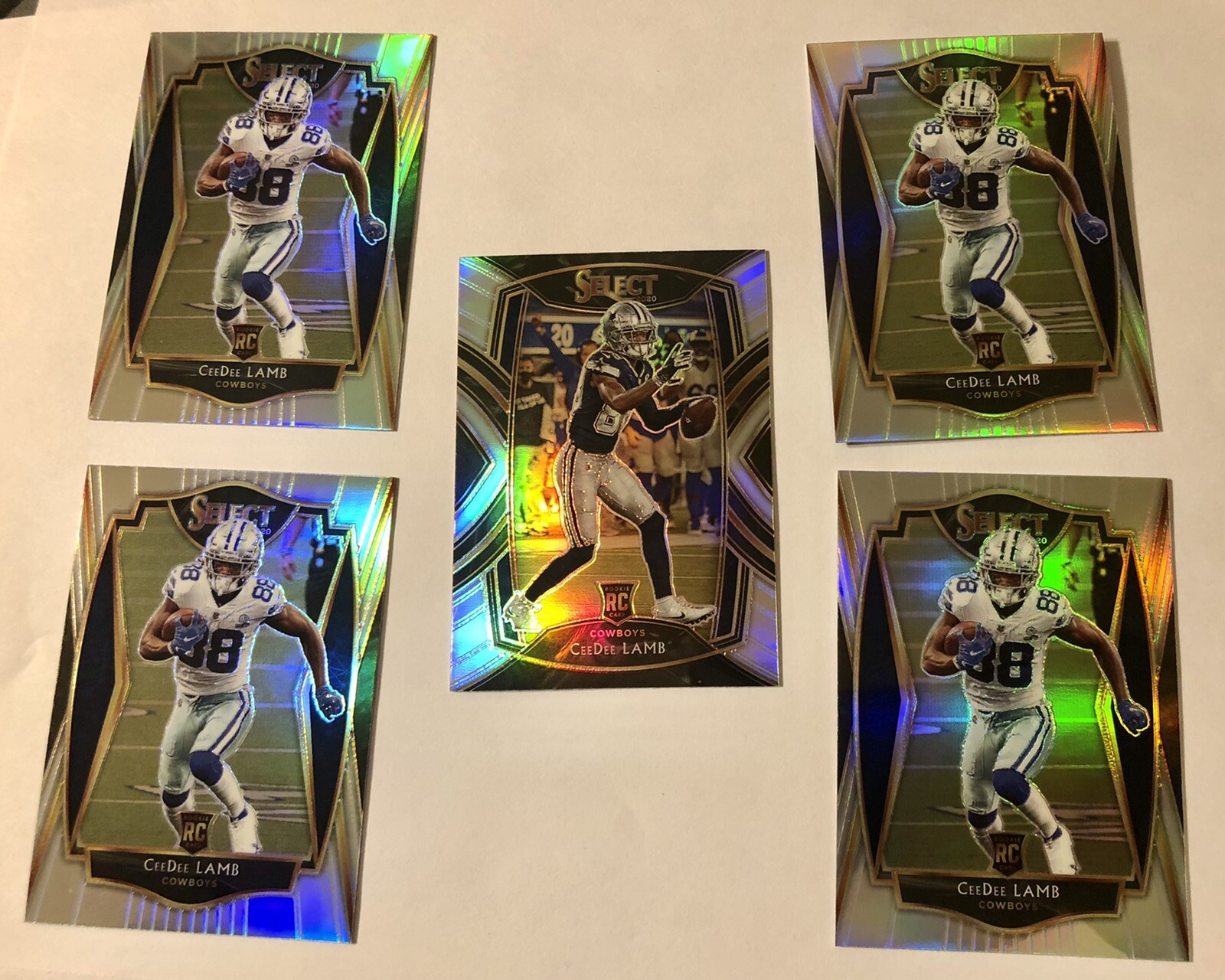 (5) 2020 Panini Select CeeDee Lamb Silver Prizm Rookie Cards RC #157 & 257