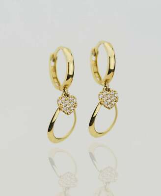 Dangle Disk Drop Huggie Hoop Earrings In 14K Yellow Gold  14K YELLOW/WHITE GOLD DROP DANGLE HUGGIE EARRINGS display picture 1