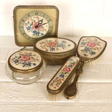 Rare Antique Petit Point Vanity Set from England – 5-Piece Collection