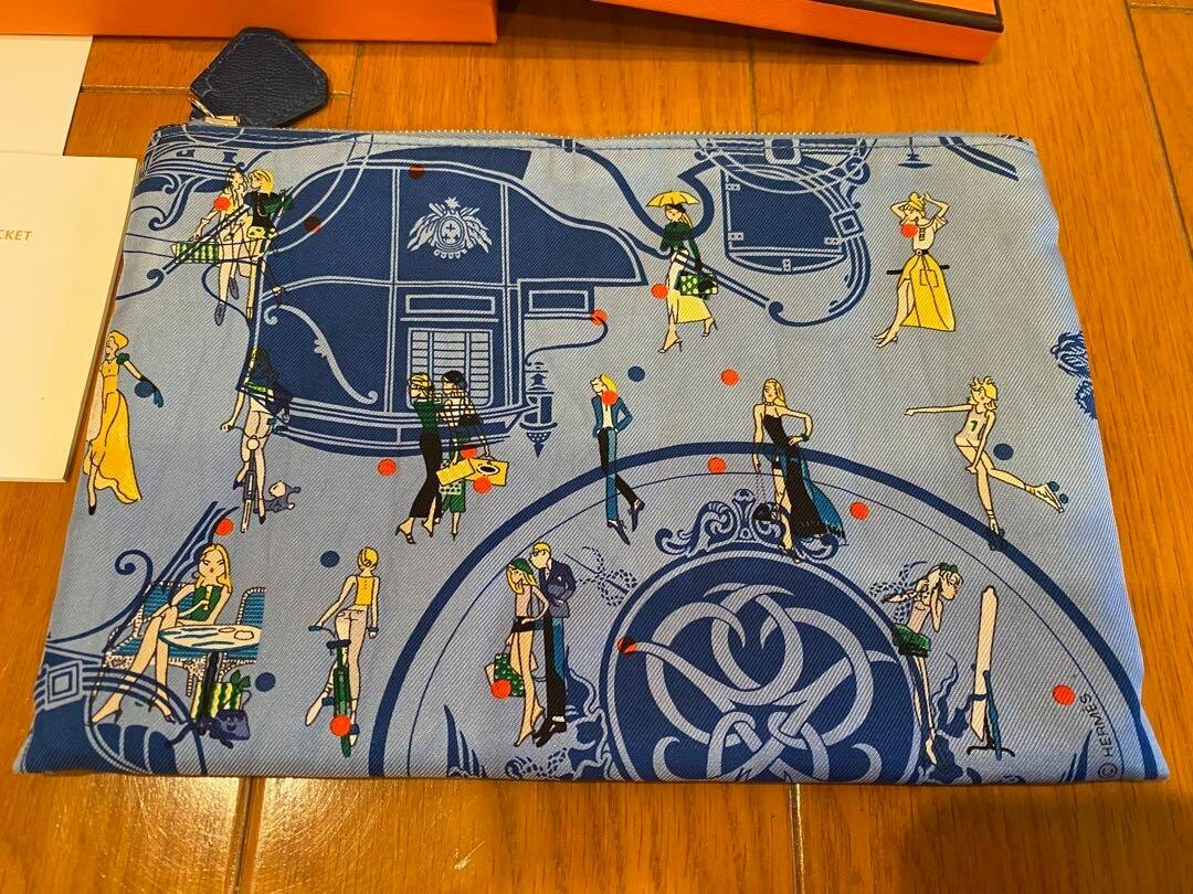 【エレガントで柄が美しい♪】HERMES ケース Avec Soie ポケット Hermes Silky Pocket Pouch Cosmetic Case Silk Blue | eBay