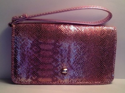 NEW Pink Metallic Snake Wristlet Wallet Universal Cell Phone Case iPhone LG ATT 
