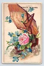 White Sewing Machine Flower Ship 1890s Victorian Trade Card 3.5" x 5.5"