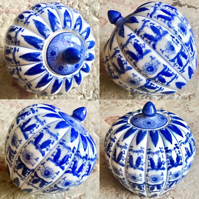Vintage (1950er) Orientalische Blau & Weiß Keramik 6 /15cm Ingwer Dose / Teedose