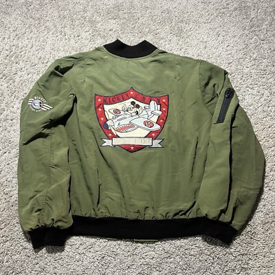 1990's Mickey Mouse Jacket Large Disney Windbreaker Flight Bomber Green Shark
