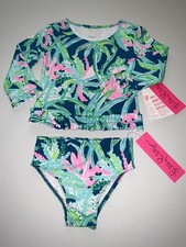 Lilly Pulitzer NWT GIRLS Margo UPF 50 Rashguard Swim Set Sweet Escape 88 Size 3