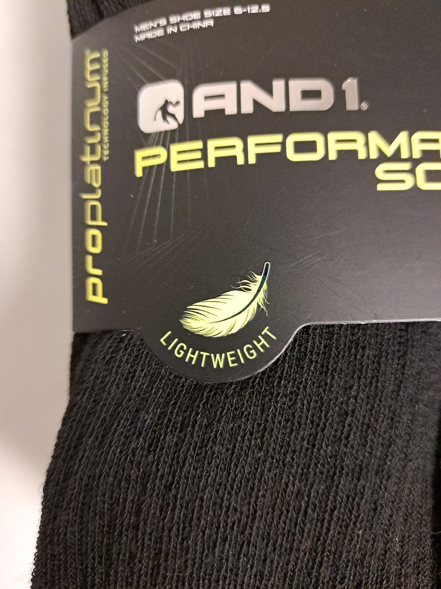 LIGHTWEIGHT STYLE AND1 Black 12 Pair ProPlatinum Crew Socks LIGHTWEIGHT STYLE AND1 Black 12 Pair ProPlatinum Crew Socks