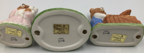 Vintage HOMCO Home Interiors 1462 Porcelain Teddy Bear Picnic Set Grannycore - Bild 5 von 9