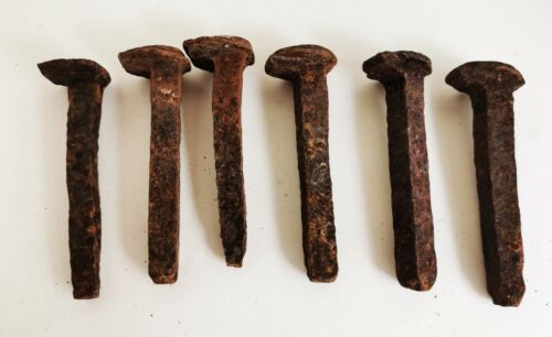 6 x Vintage Old Railway Nail Spike 13cm Rusty Collectables Used (b916)