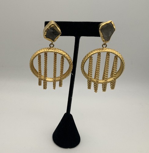 Zariin The Greek Goddess” Green Amethyst Gold Hoop Earrings. C12 - Picture 3 of 7