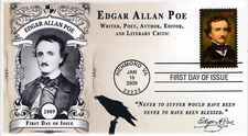 AO-4377-3,  2009, Edgar Allan Poe, Standard Postmark, FDC  SC 4377, Add-on Cache
