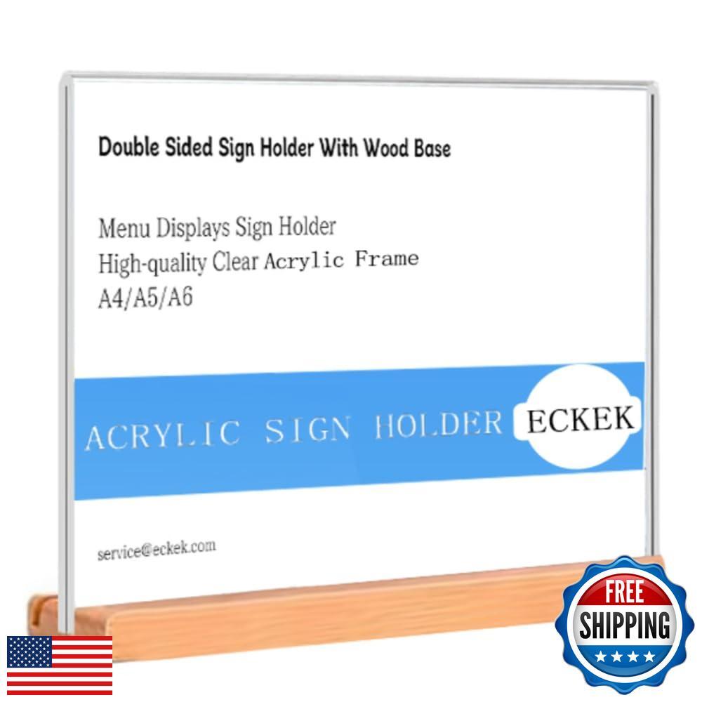 ECKEK Acrylic Sign Holder With Wood Base - A4/A5/A6 Tabletop Display Stand - View #4