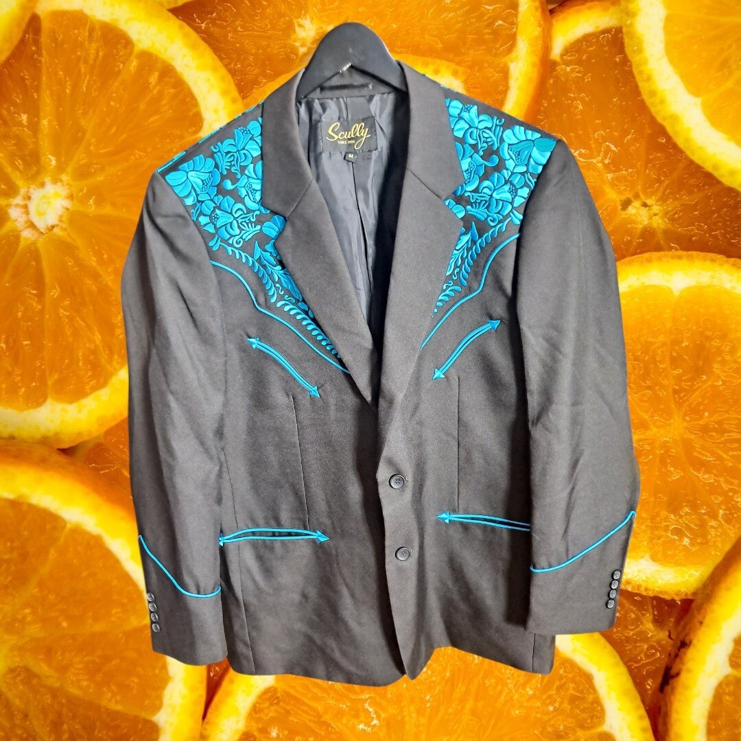 Scully Western Blazer Turquoise Floral Embroidery Cowboy
