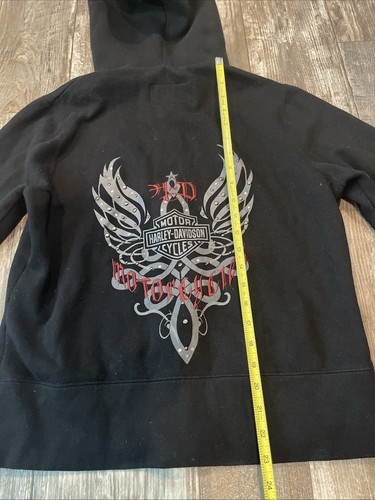 Sudadera con capucha y cremallera de piel negra tachonada Harley Davidson para mujer talla grande - Imagen 11 de 11