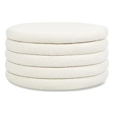 Fuji 36" Round Upholstered Storage Cocktail Ottoman Ivory White Boucle
